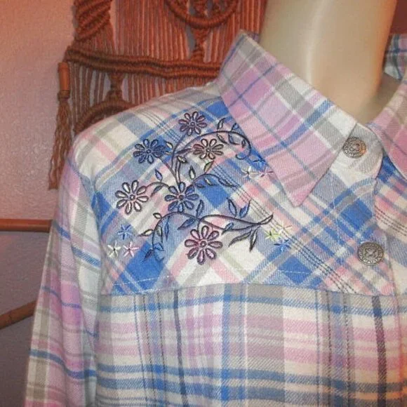 Blair Embroidered Flannel Shirt Size 2X Patchwork Button Up Countrycore Cottage - Picture 3 of 12